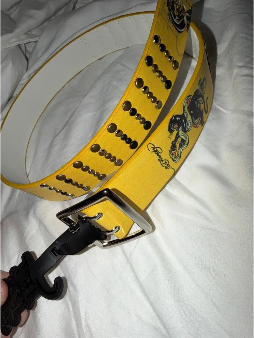 YELLOW studded Ed hardy Belt NWT Y2K